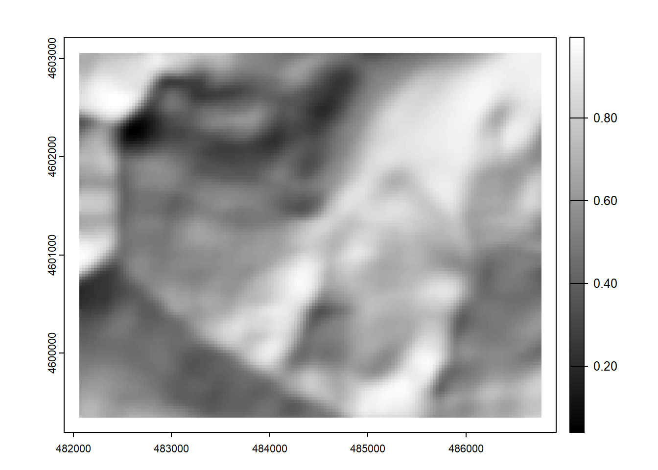 Hillshade of 9x9 focal mean of elevation