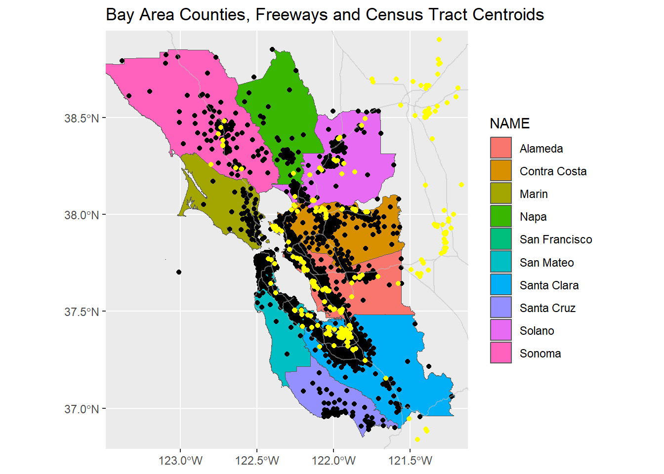 Map scaled to cover Bay Area tracts using a bbox