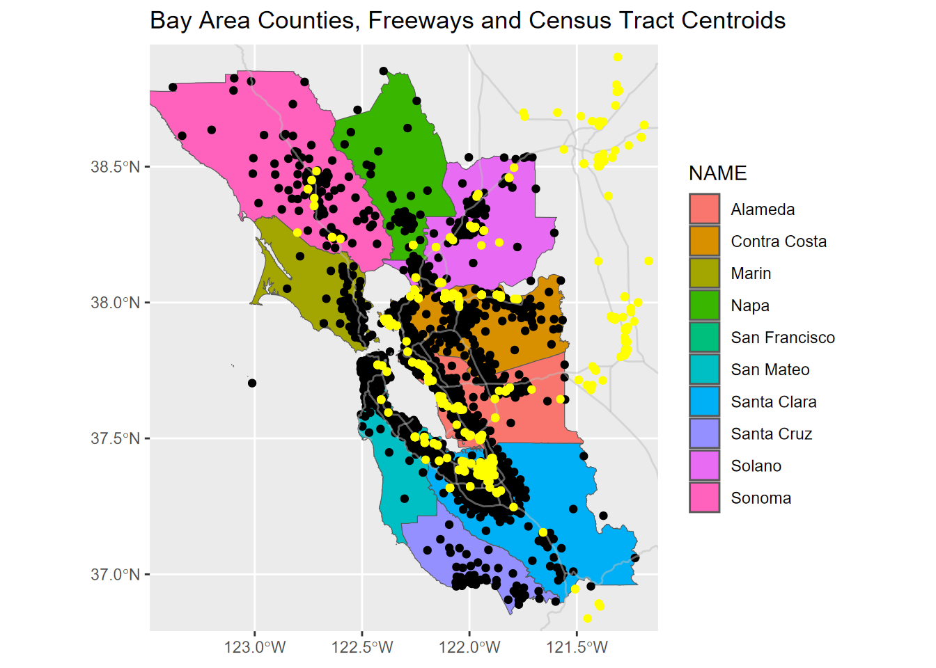 Map scaled to cover Bay Area tracts using a bbox