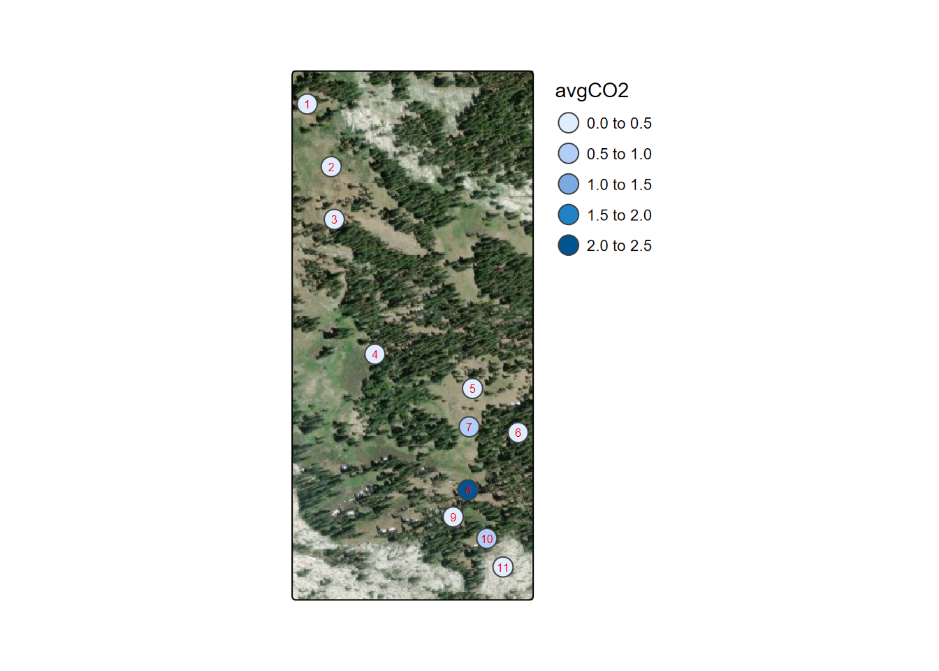 Marble Mountains average soil carbon dioxide per site