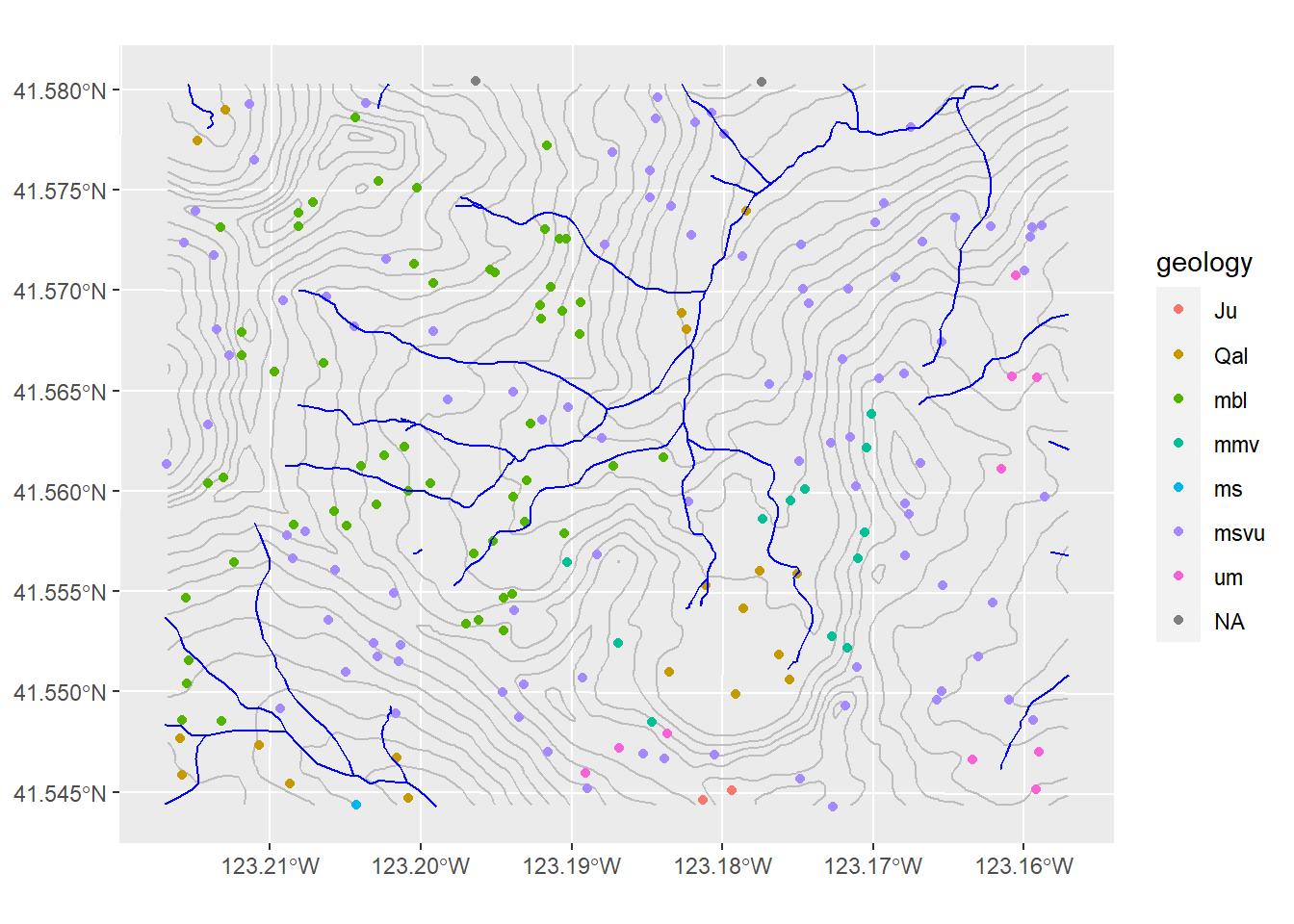 An identical raster distance output created using a template raster