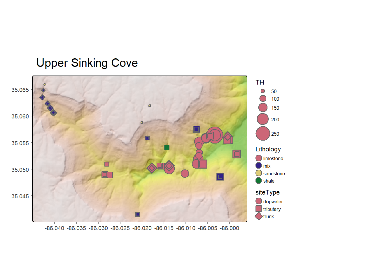 Sinking Cove Area map, using terra rasters in tmap