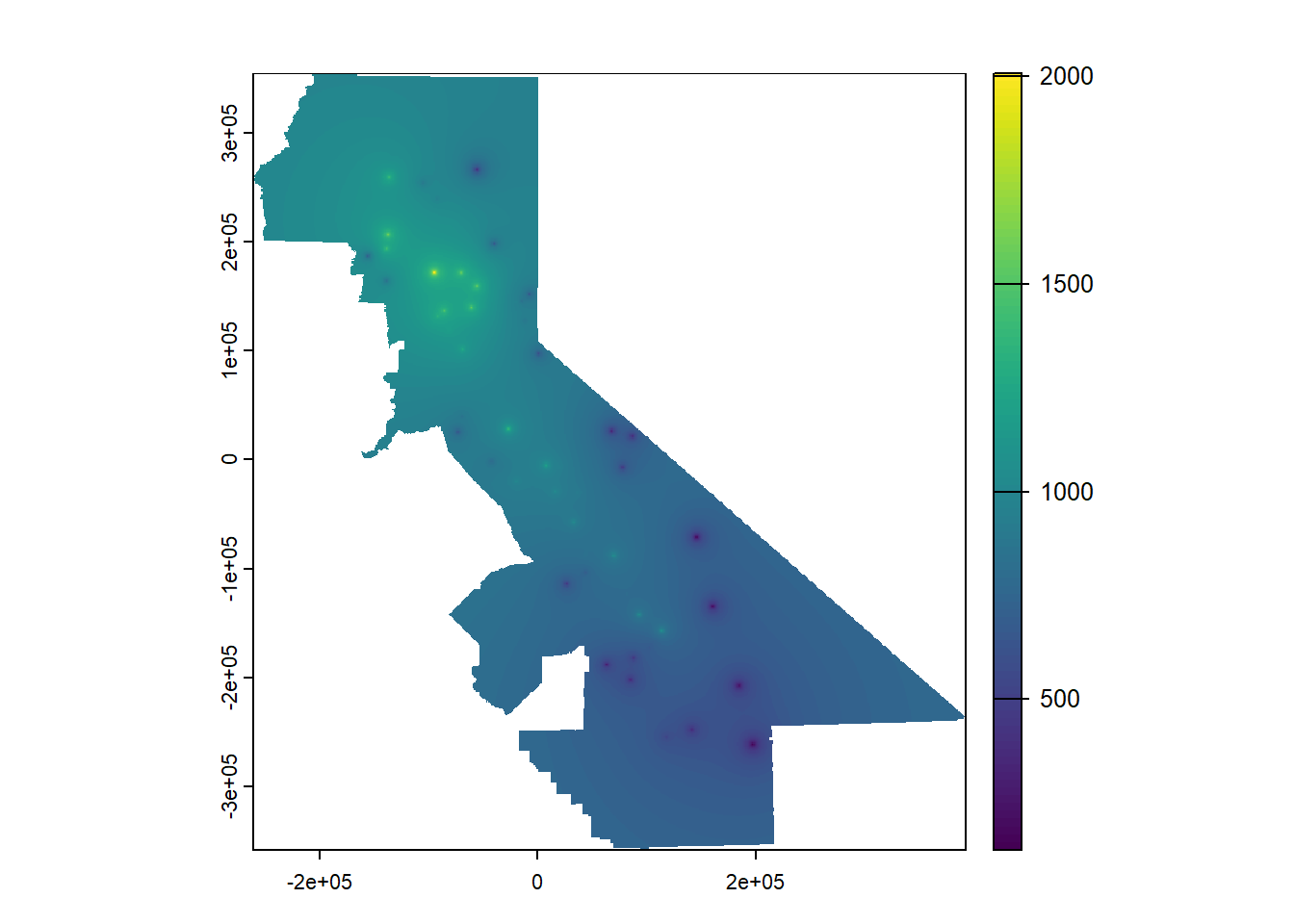 IDW interpolation, power = 1