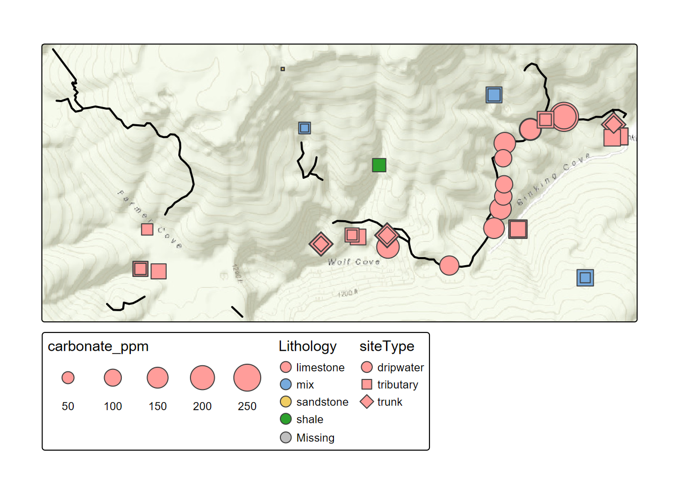 Upper Sinking Cove static map with maptiles