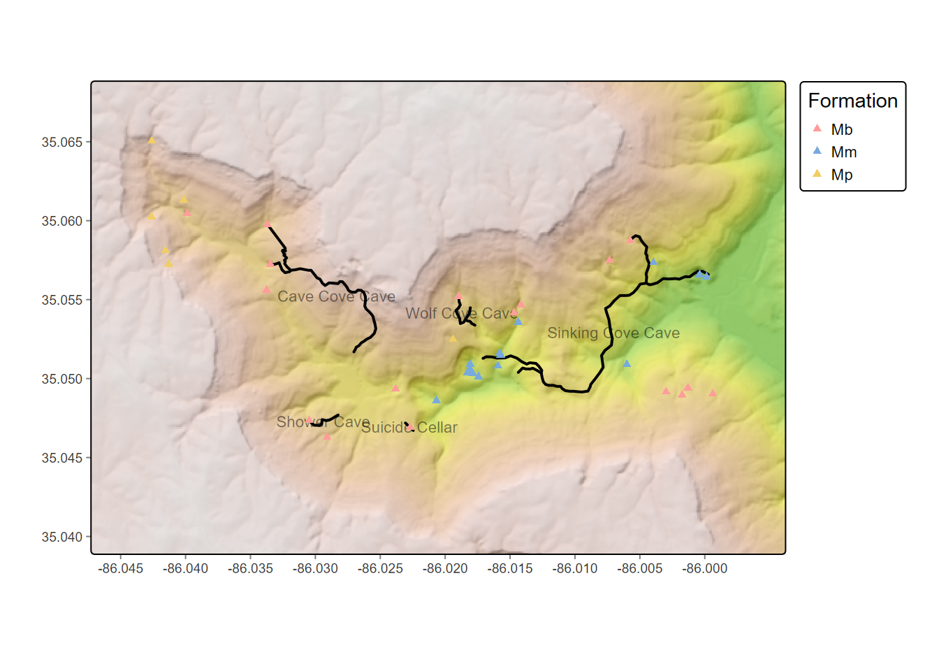 Upper Sinking Cove caves and entrances