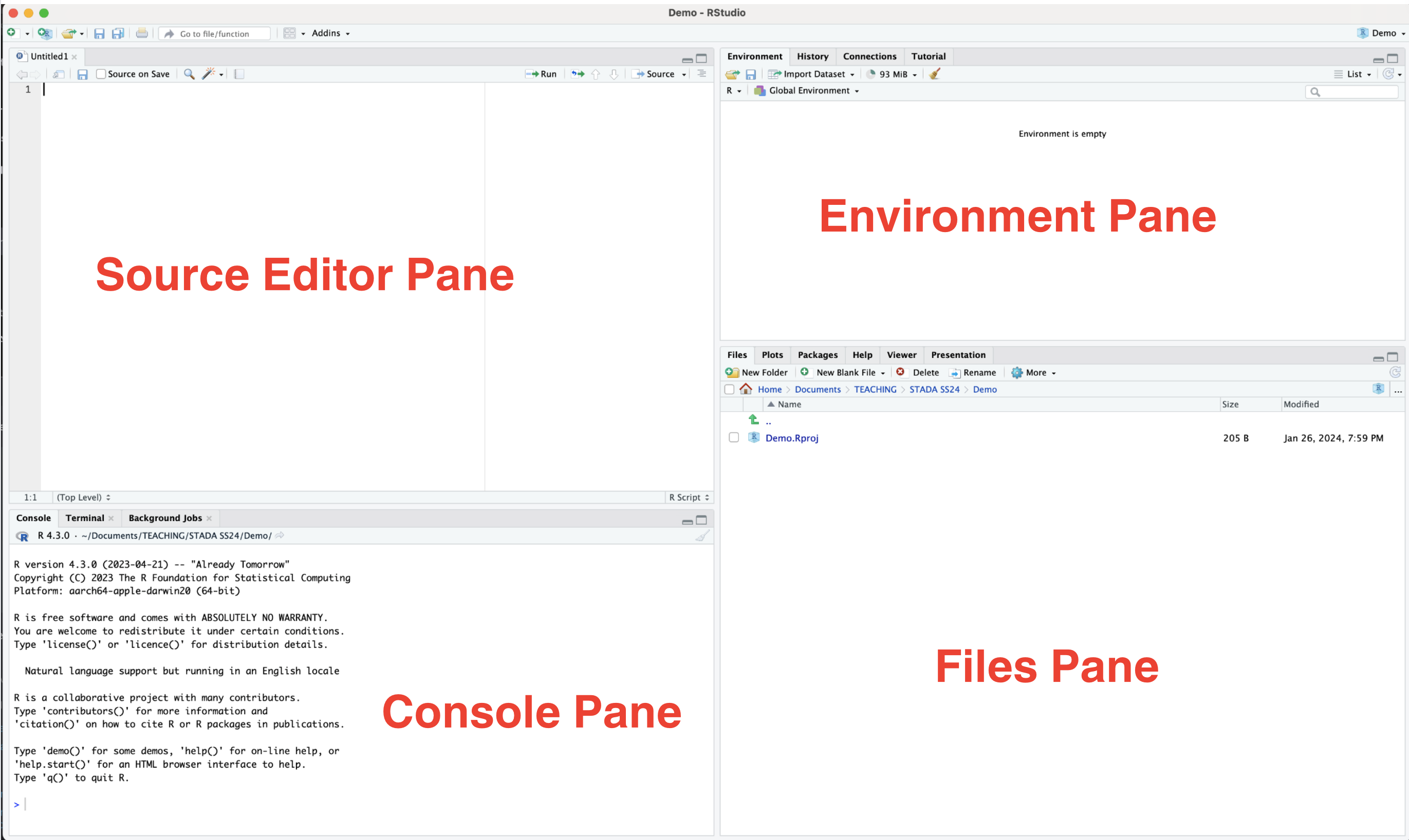 Overview of the 4 panes in RStudio