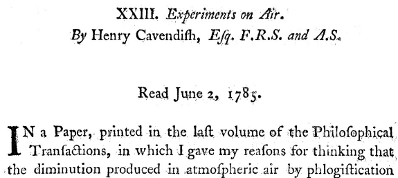 Cavendish's Observations of Water Production from Air Combustion