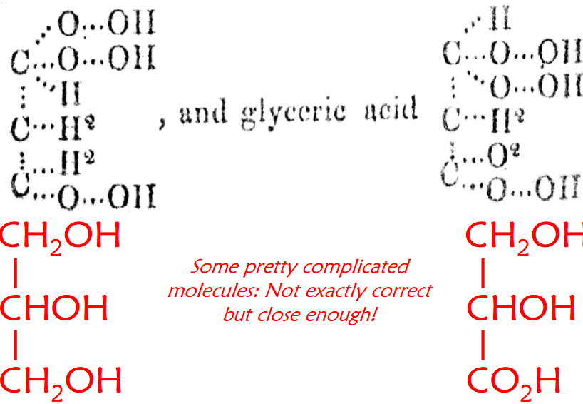 Couper's Molecular Depiction of Glycerine and Glyceric Acid