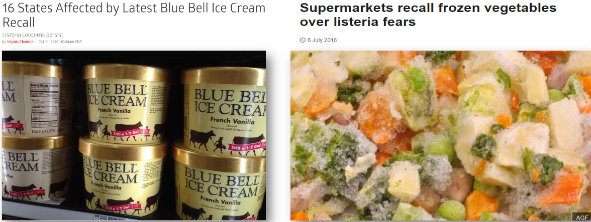 Companies Recalling Frozen Products Because of *L. monocytogenes*