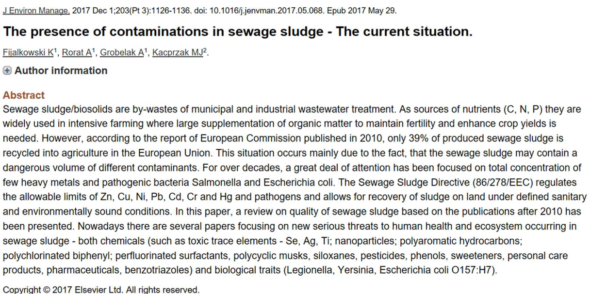 Research Abstract on the Safety of Sewage Sludge