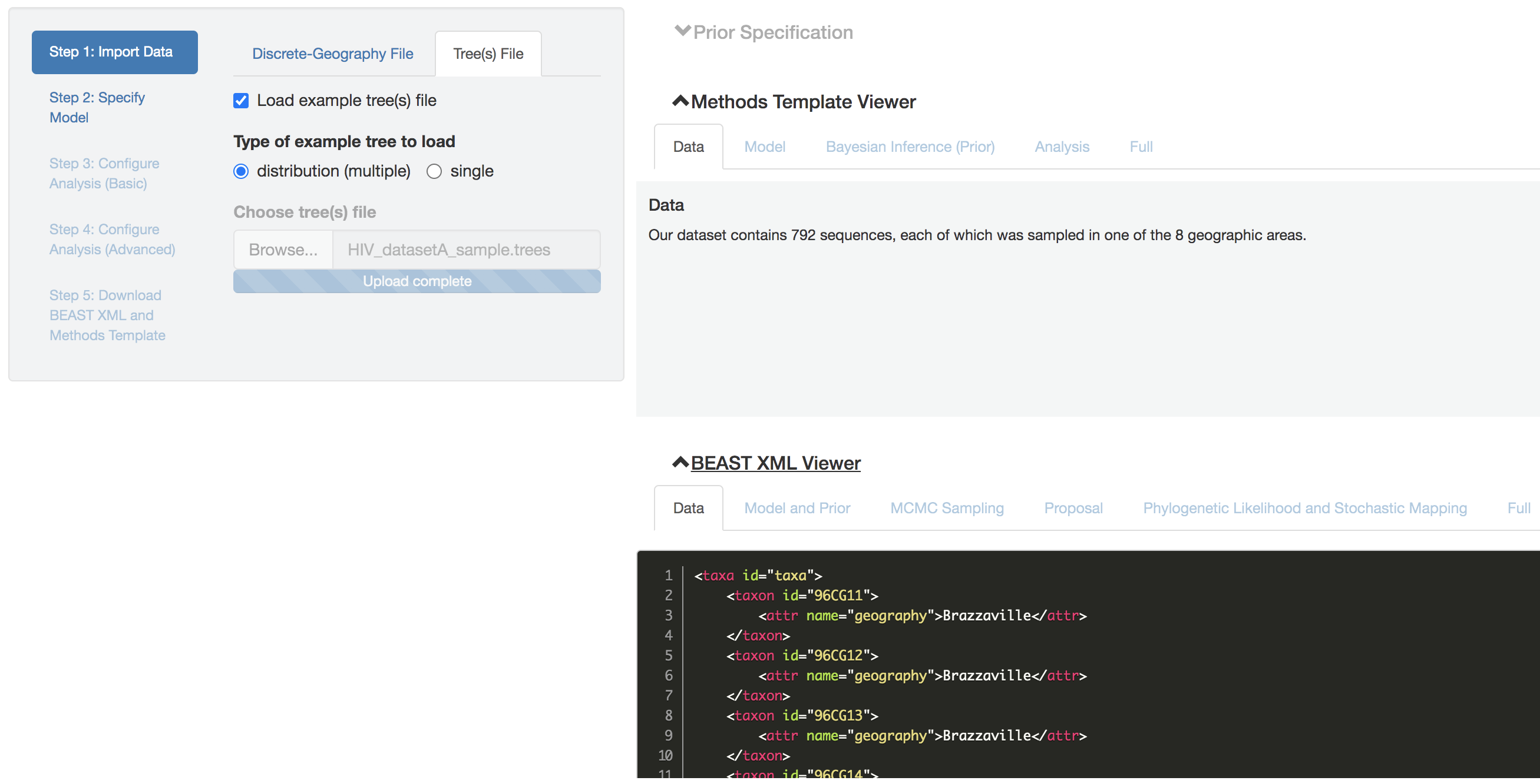 Import data panel (tree file).