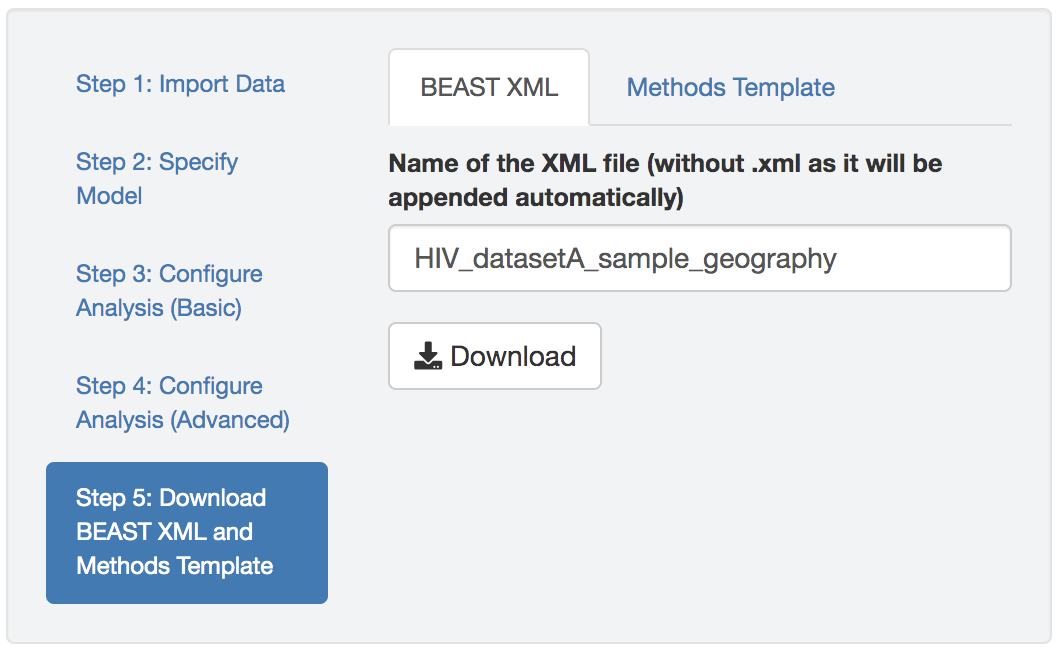 Download the <tt>BEAST</tt> XML script.