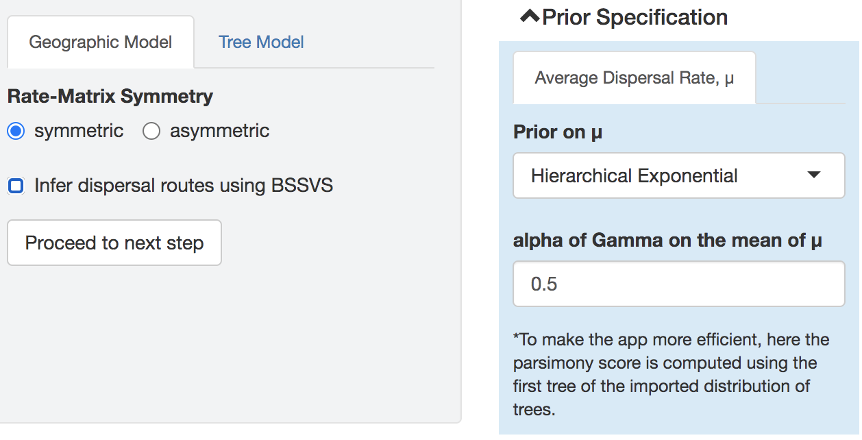 Prior specification panel when not using BSSVS.