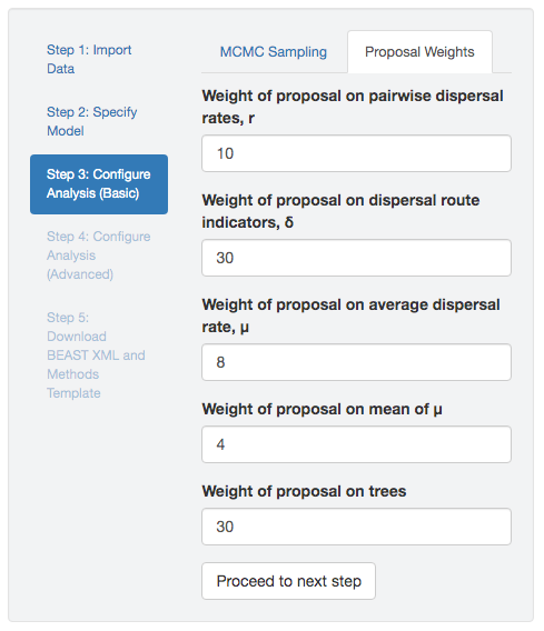 Specify proposal weights.
