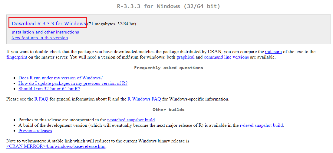 Download R: windows version
