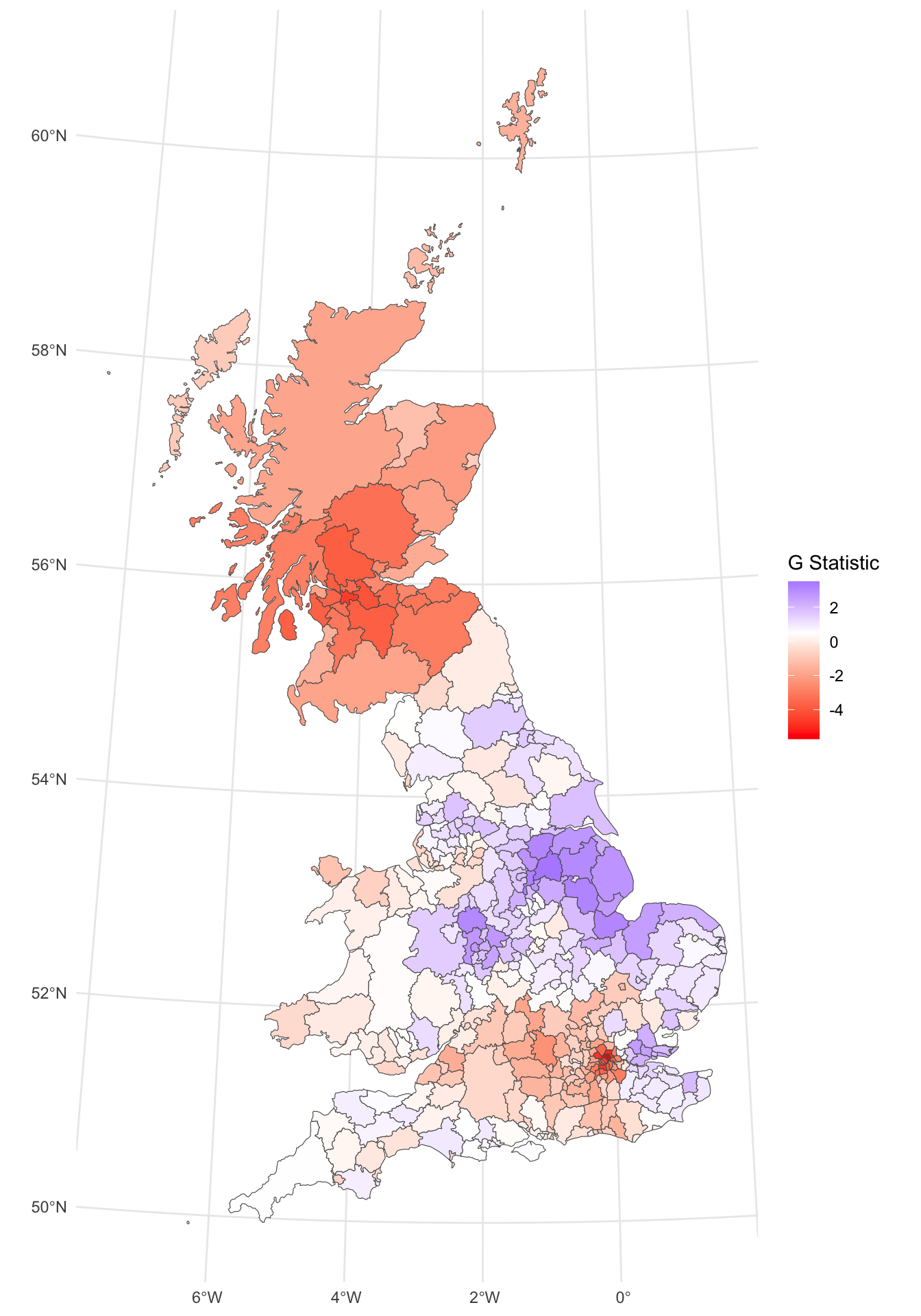 The Getis & Ord G-statistic of the leave vote.