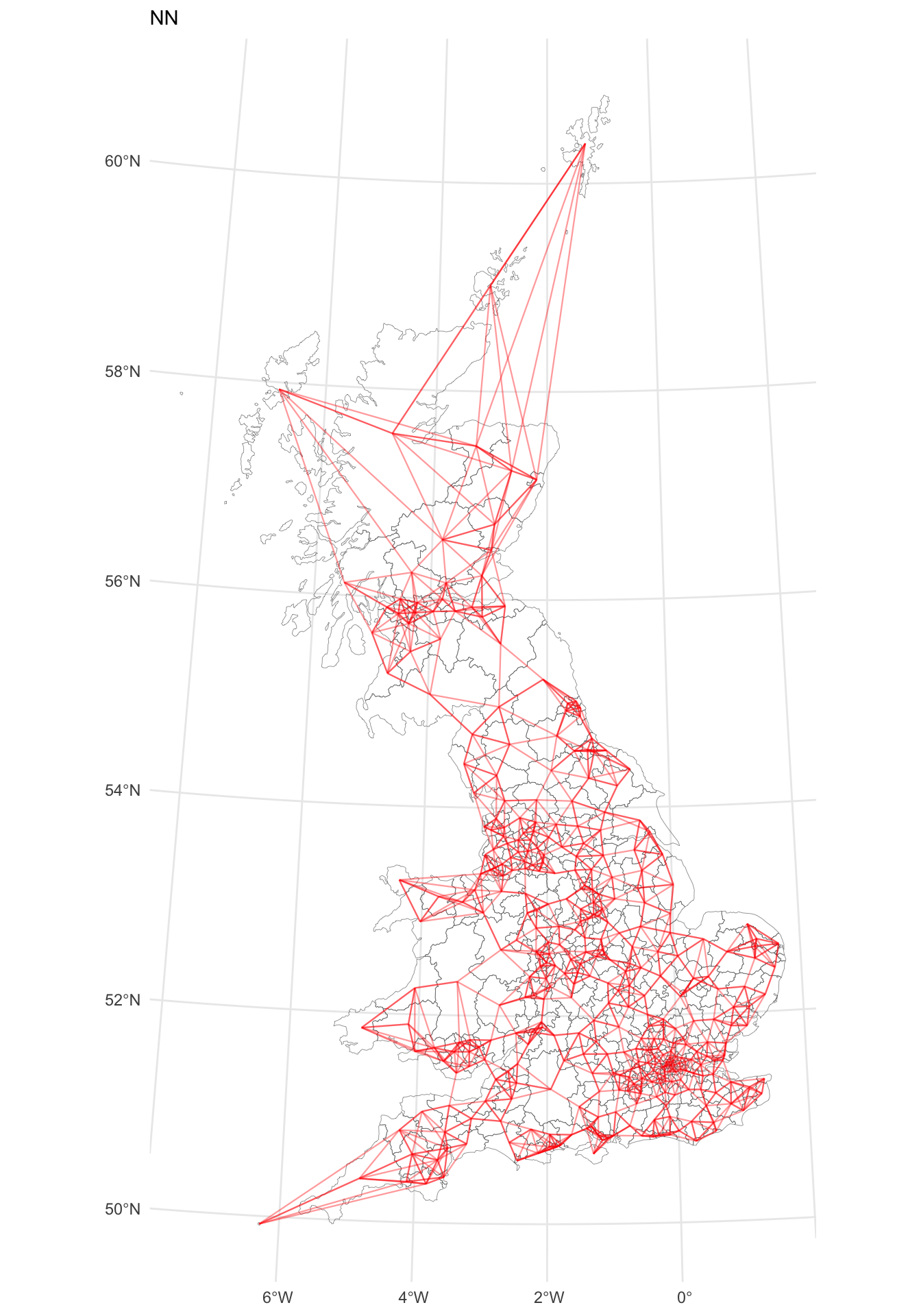 A map of LAD connectivity by nearest 5 neighbours.