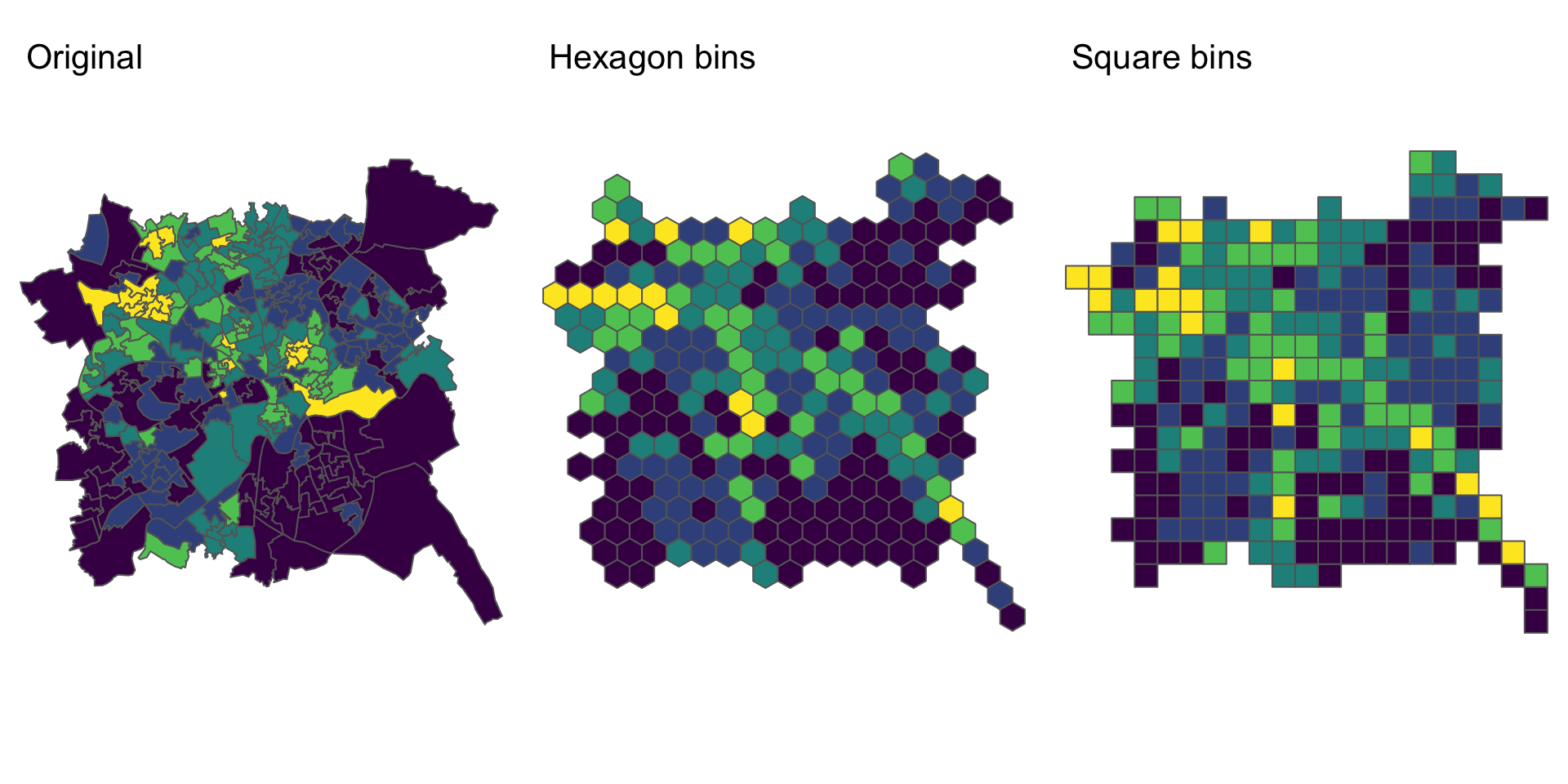 Alternative representations of the Unemployment rates in Nottingham using rescaled data with regular bins.
