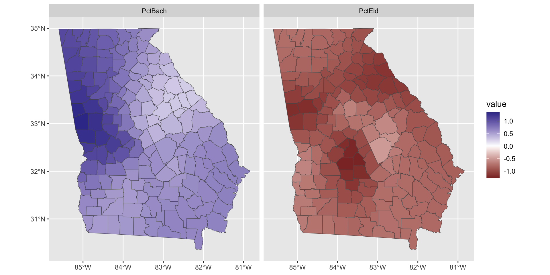 Maps of 2 of the coefficient estimates.