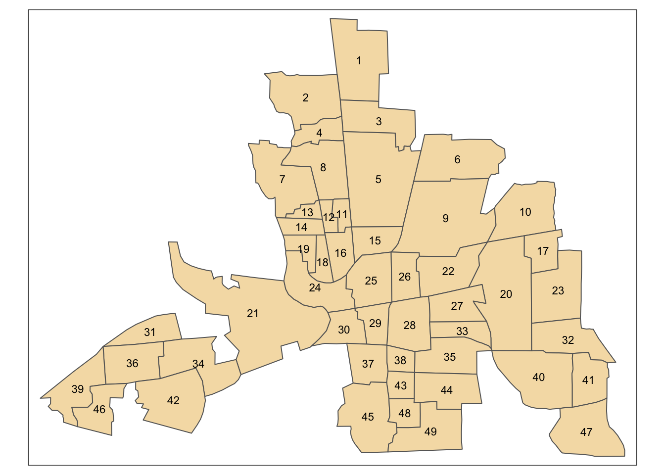 Shapefile of neighbourhoods in Columbus, Ohio, with labels