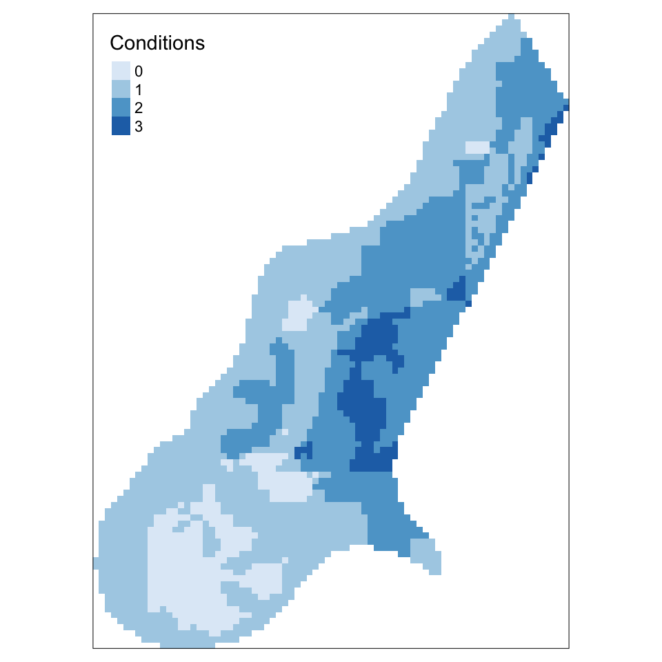 A raster overlay using a combinatorial OR