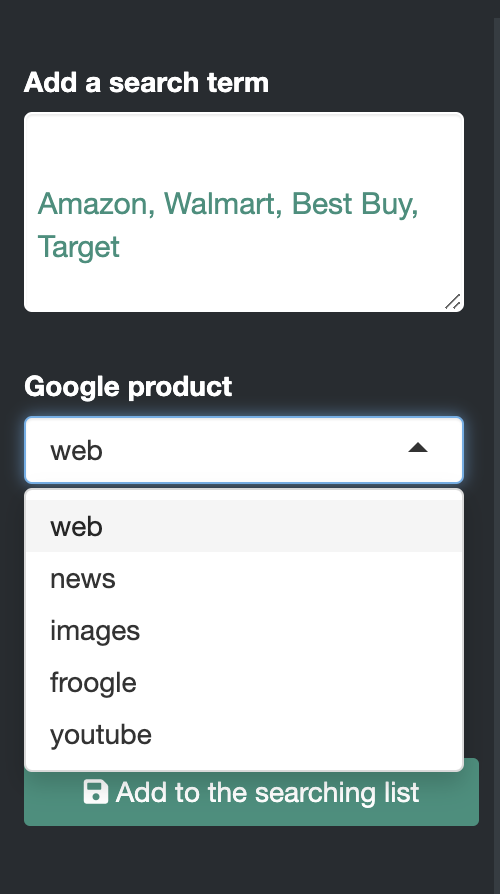  Google Products Input - Interface UI 