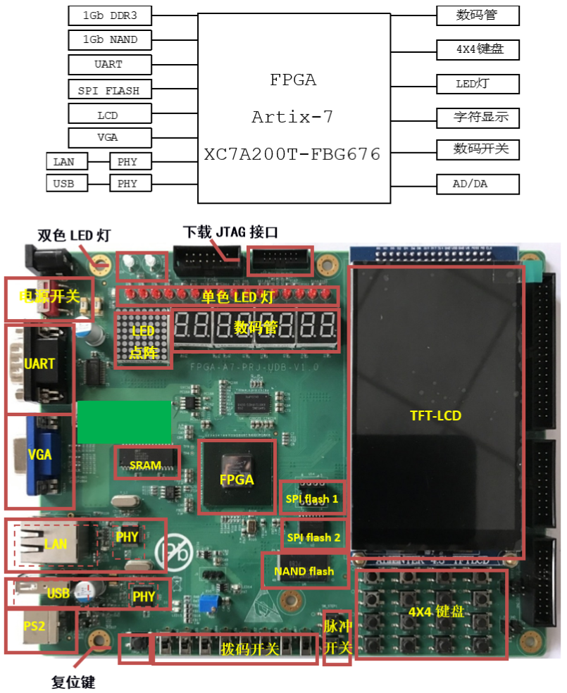 开发板的逻辑结构和实物图