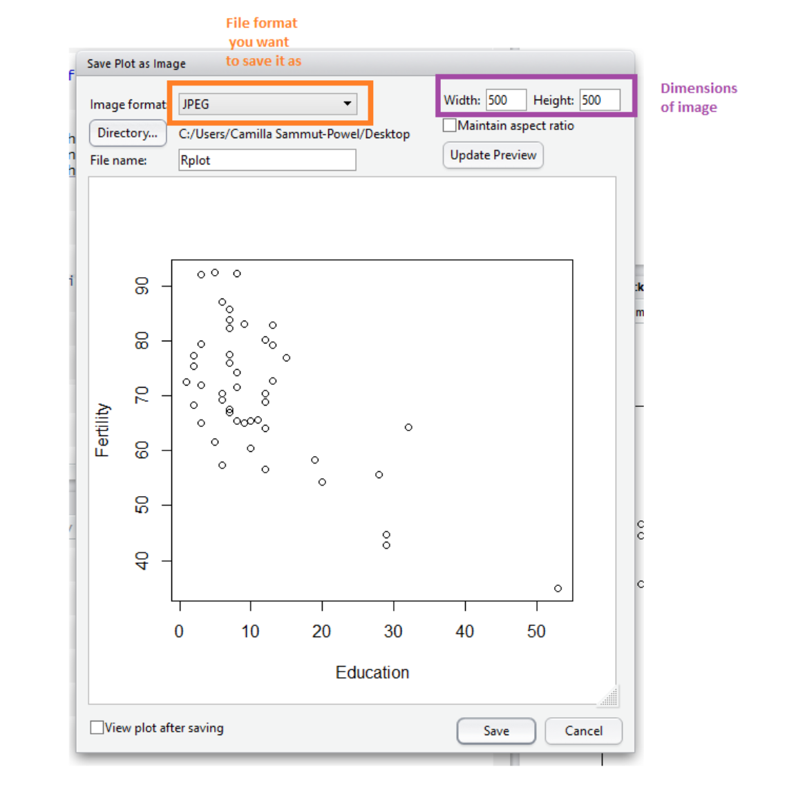 Saving a plot in RStudio