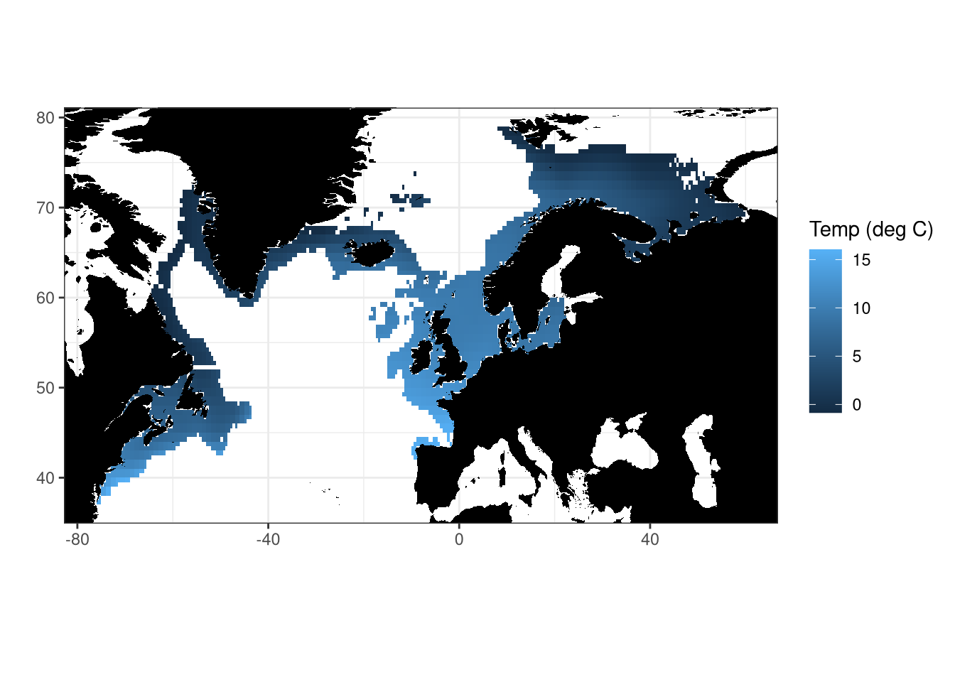 Aquamaps temperature for Atlantic cod
