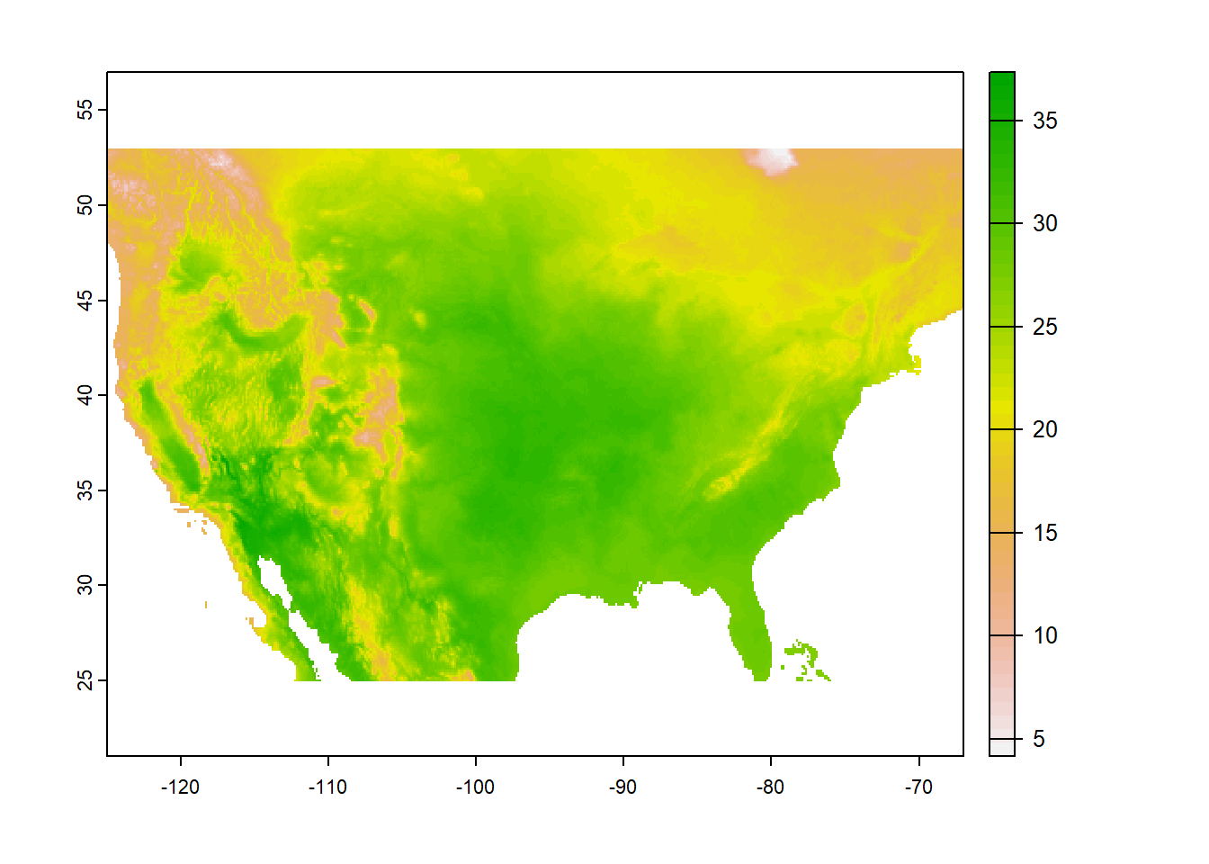 Raster map created with the generic plot method.