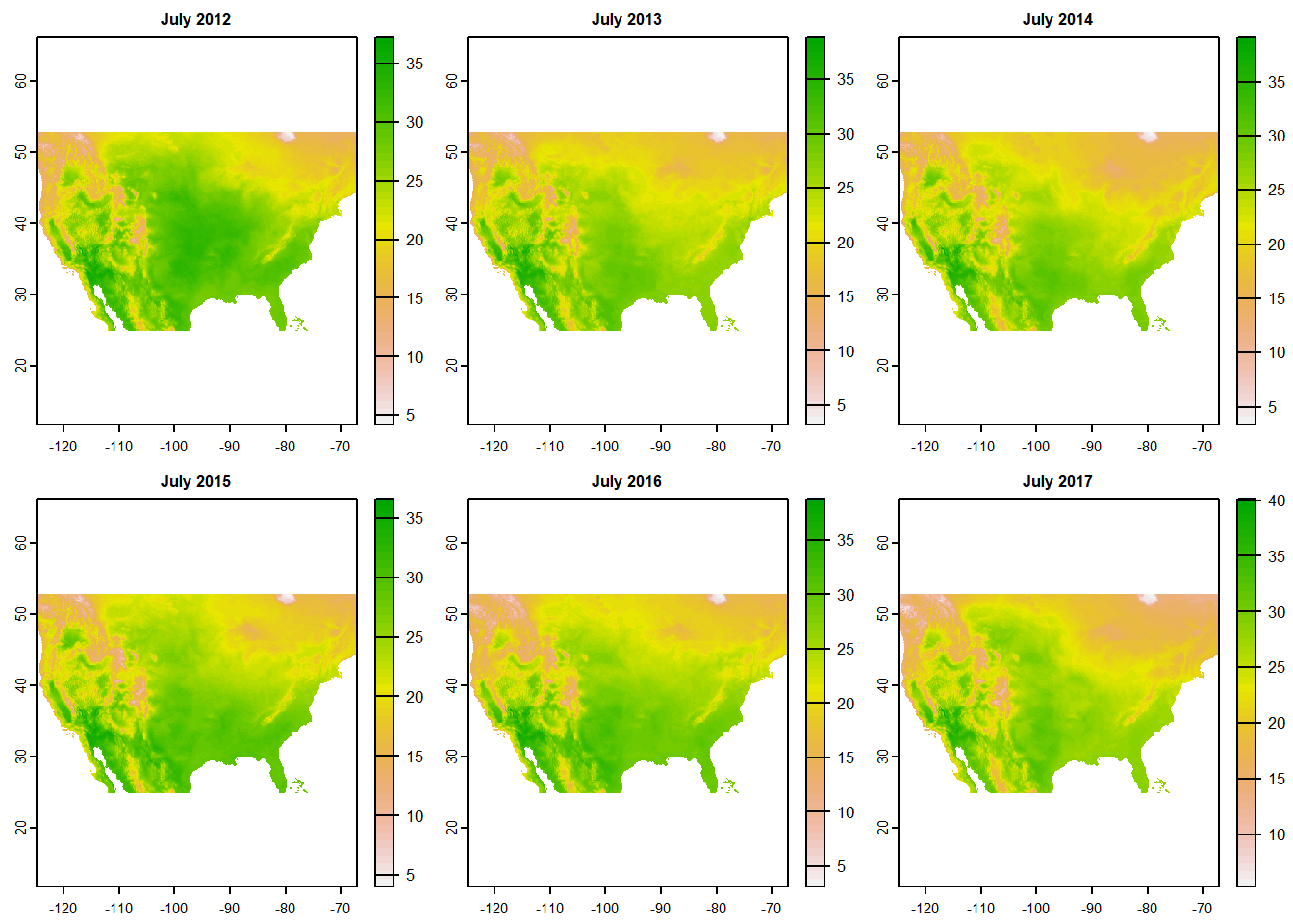 Multilayer raster map created with the generic plot method.