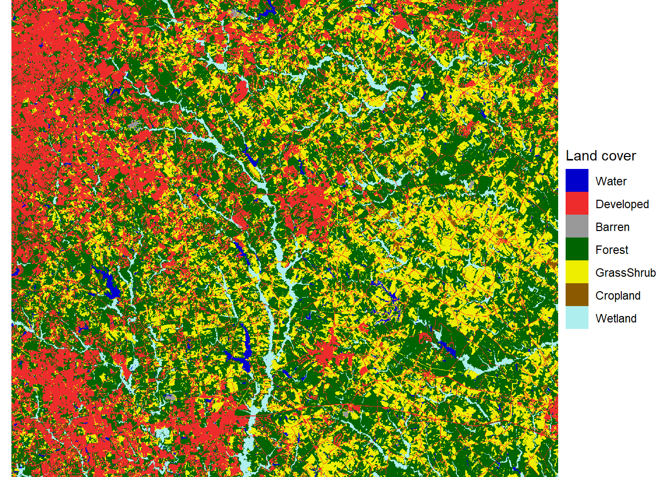 Land cover map with reclassified land cover types.