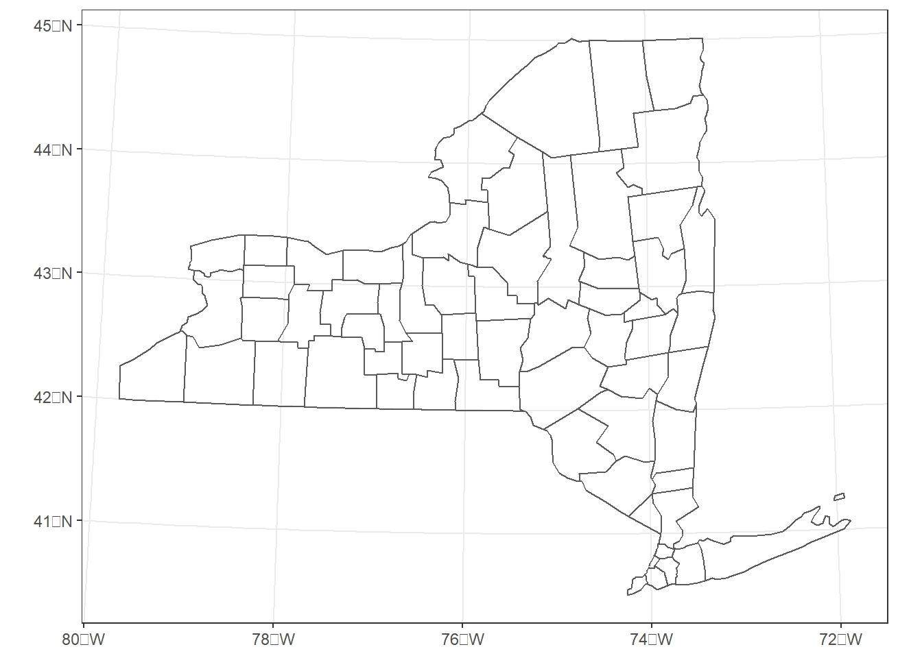 New York counties in the UTM zone 18 north coordinate system.