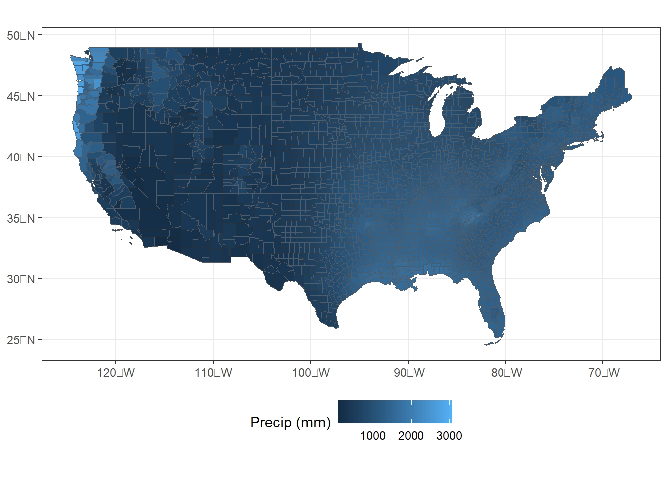 County-level zonal summaries of precipitation data from the PRISM dataset.