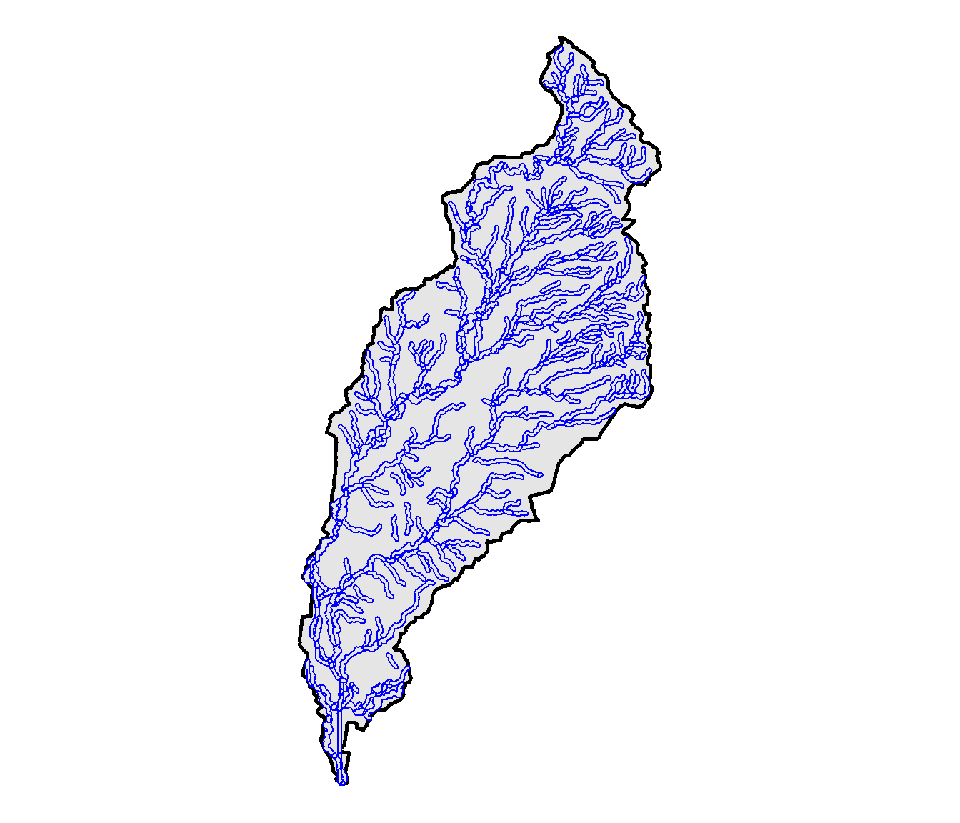 Buffers for each stream segment in the North Deer Creek watershed.