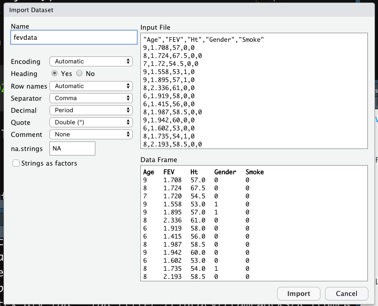 Specification of the csv file characteristics through the Import Dataset feature