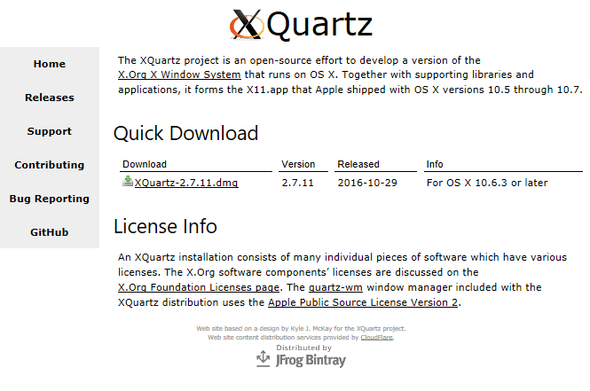 Tampilan halaman situs XQuartz.