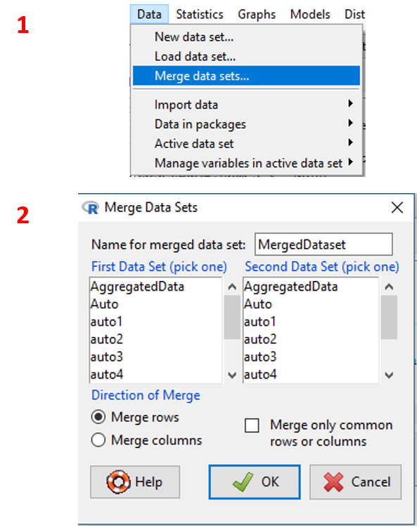 Tampilan tahapan menggabungkan dua buah dataset.