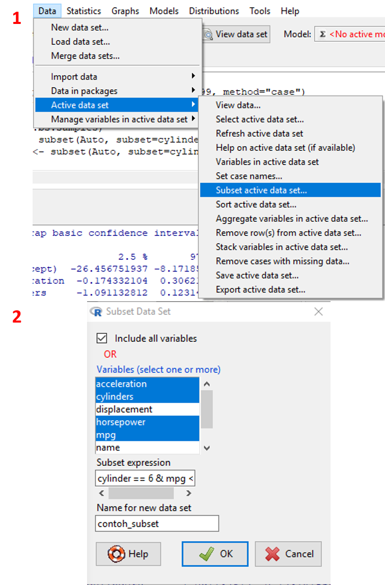 Tampilan tahapan melakukan subset pada dataset.