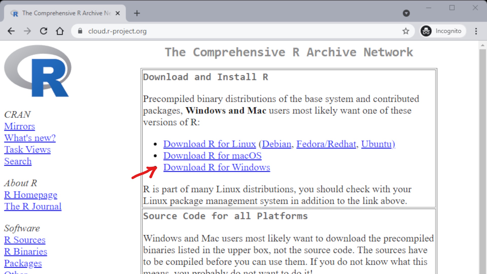 Download R from Cran
