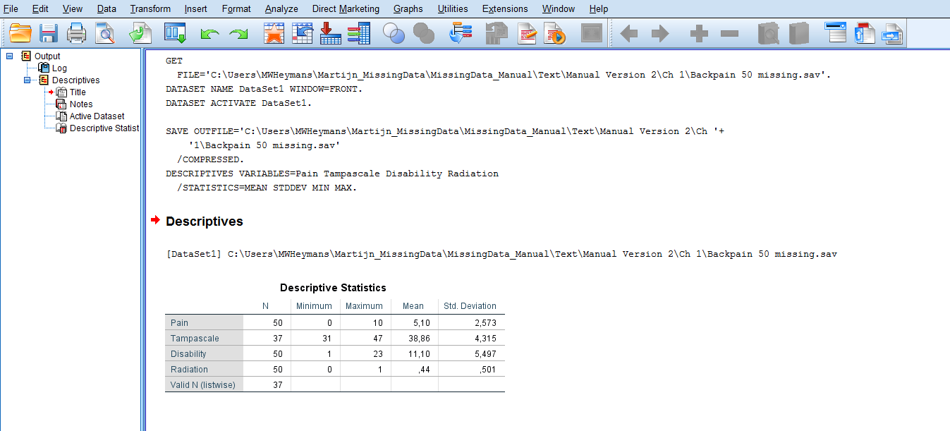 spss 23 analyze menu missing