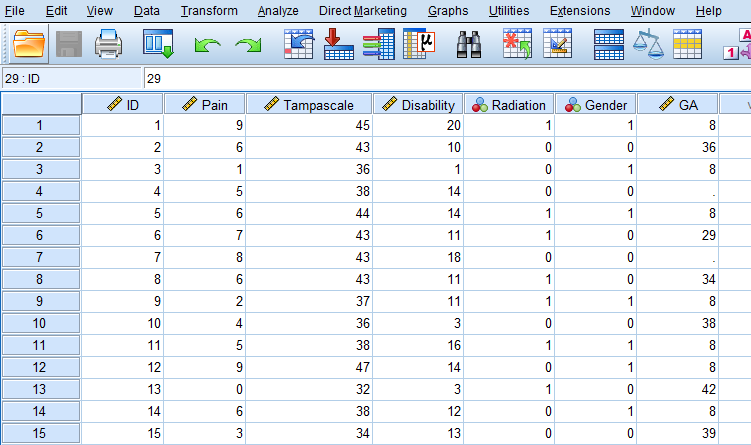 SPSS dataset containing variables with system and user missing data