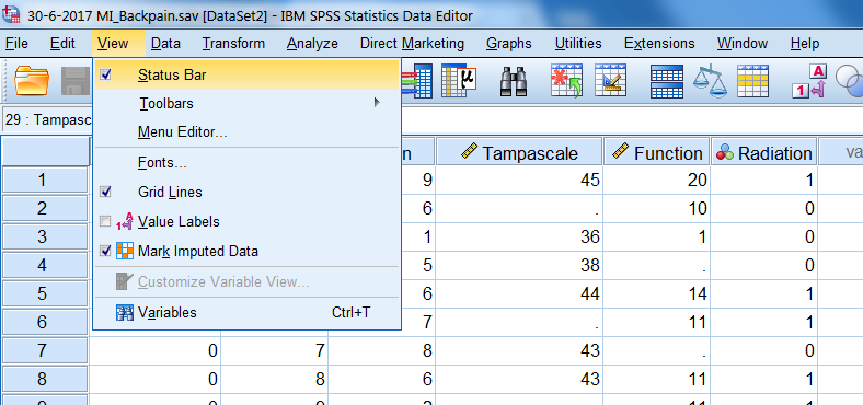 Procedure to mark imputed values in SPSS.