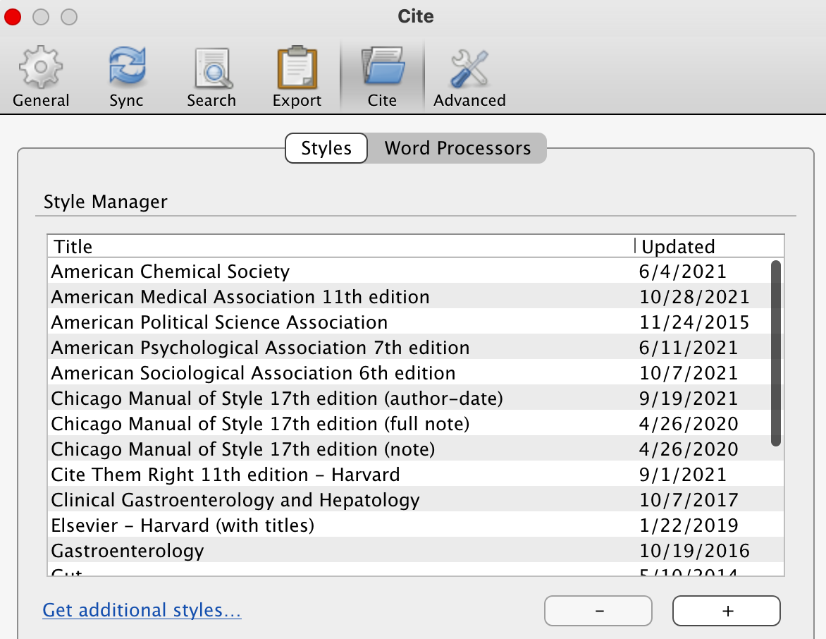 Zotero new styles