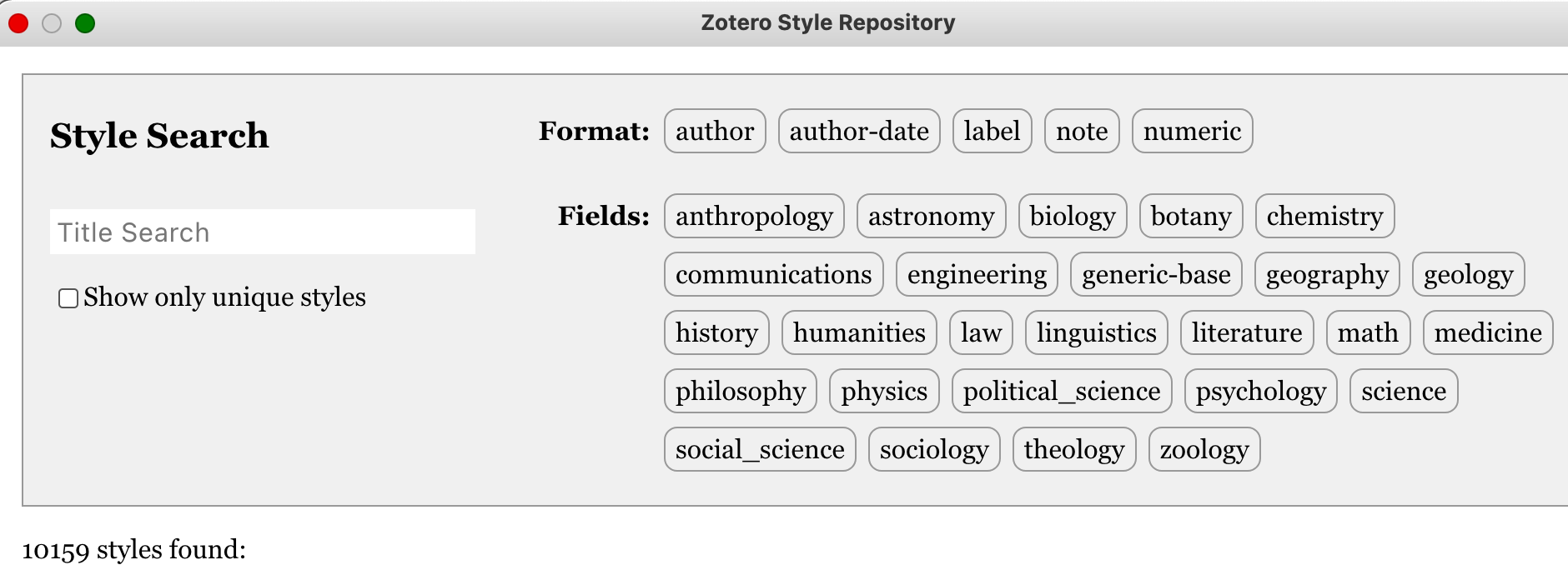 Zotero style repository