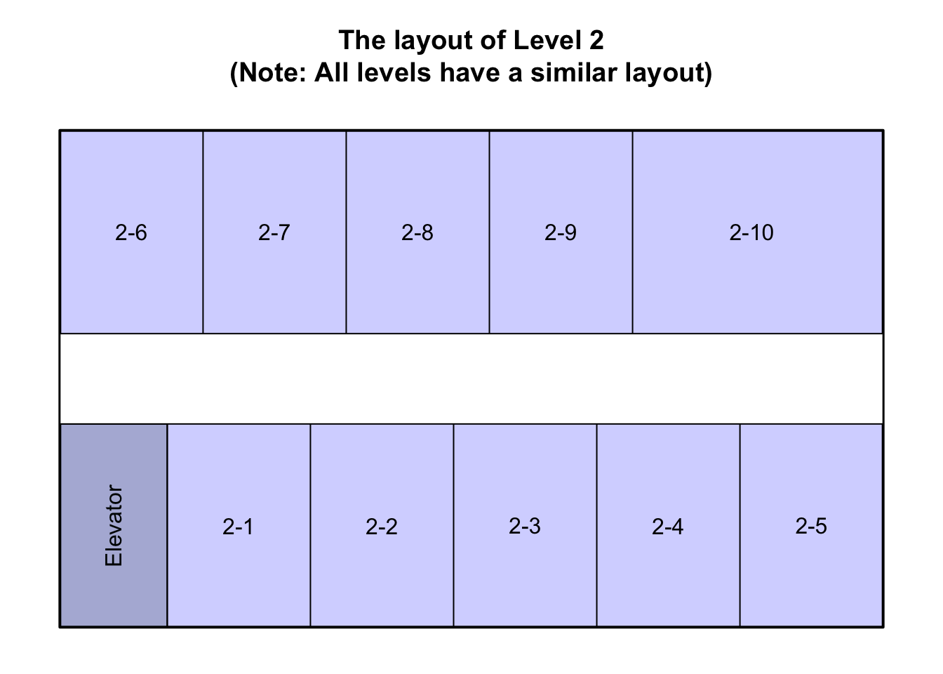 The layout of each level in an eight-storey apartment building; Level 2 is shown