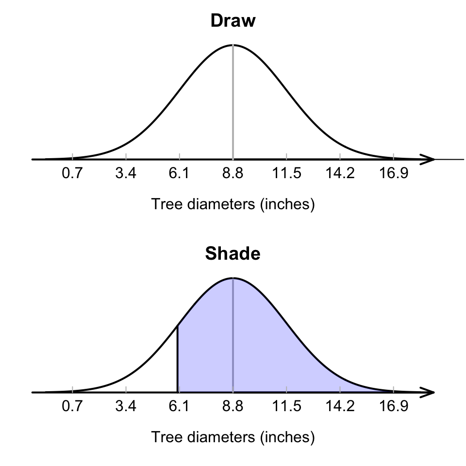 What proportion of tree diameters are greater than 6 inches?