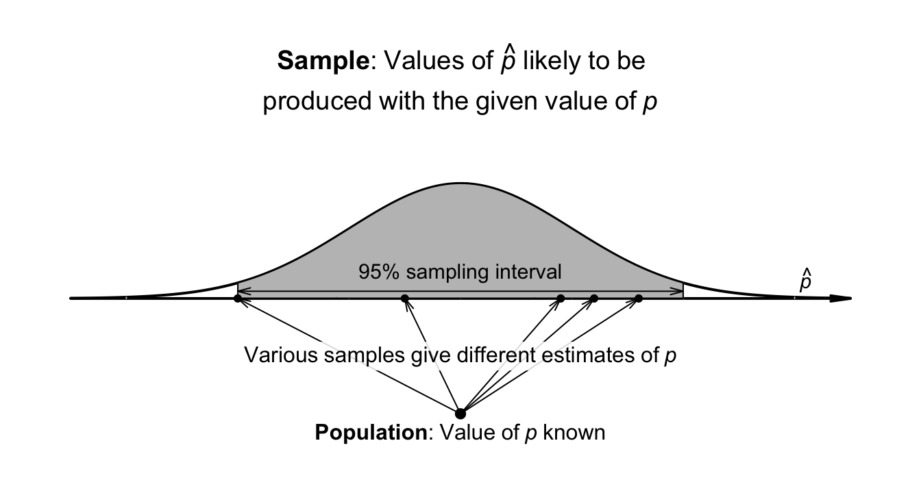 A known value of $p$ produces a range of $\hat{p}$ values.