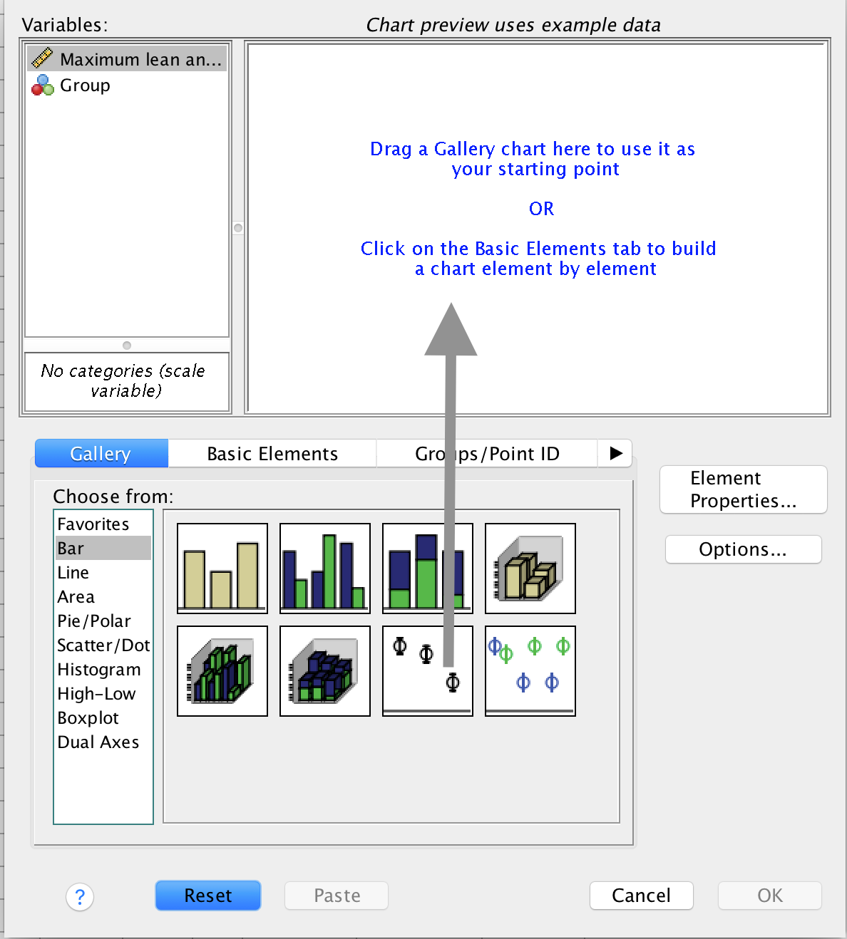 Selecting an error bar chart