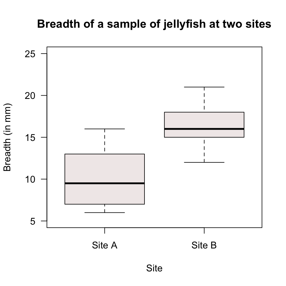 A boxplot of the breadth of jellyfish at two sites